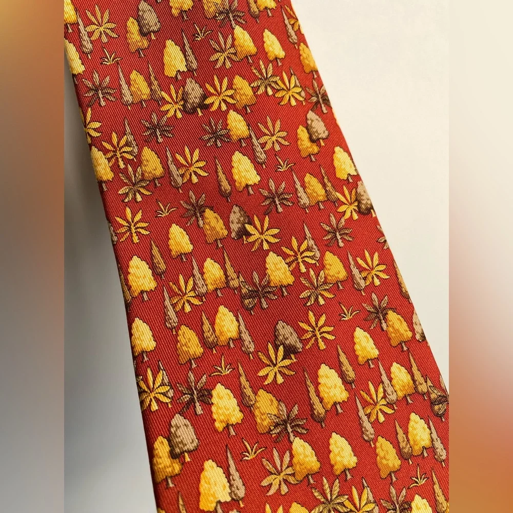 Salvatore Ferragamo 100% Silk Tie Made in Italy Autumn Fall Tuscan Trees